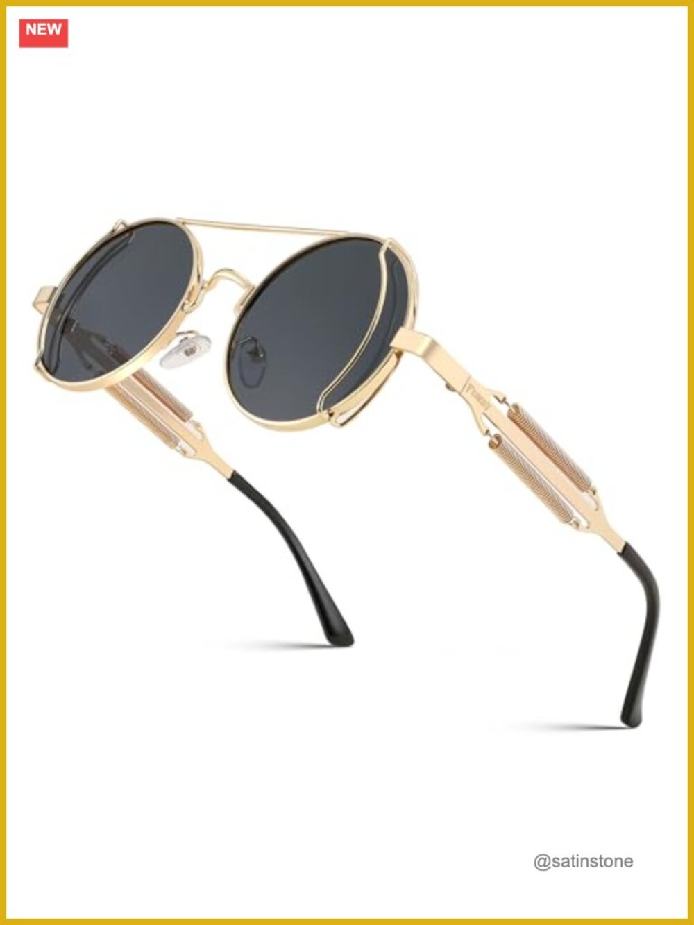 Steampunk Round Aviator Sunglasses Metal Frame UV400 Mirrored